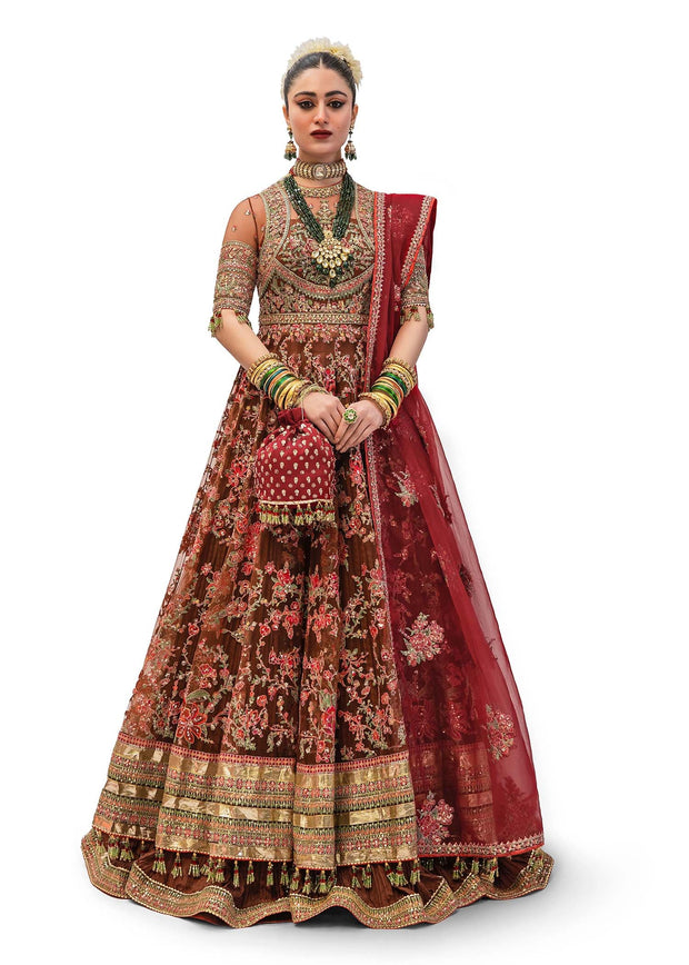 Pakistani Bridal Pishwas Frock with Sharara and Dupatta Online