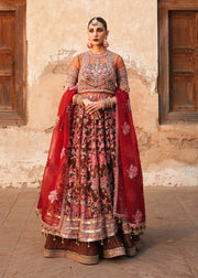 Pakistani Bridal Pishwas Frock with Sharara and Dupatta