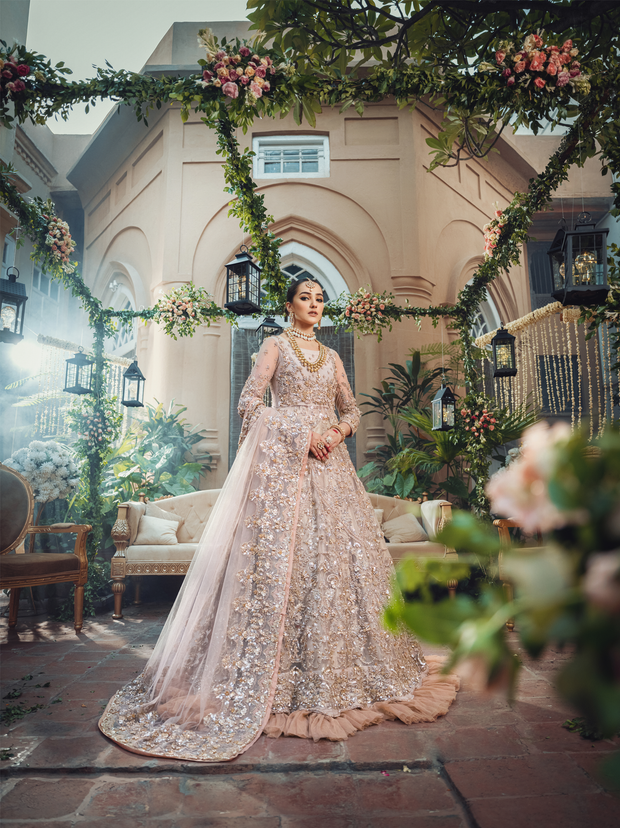 Elegant Pakistani Bridal Pishwas Lehenga Dress in Peach Color – Nameera ...