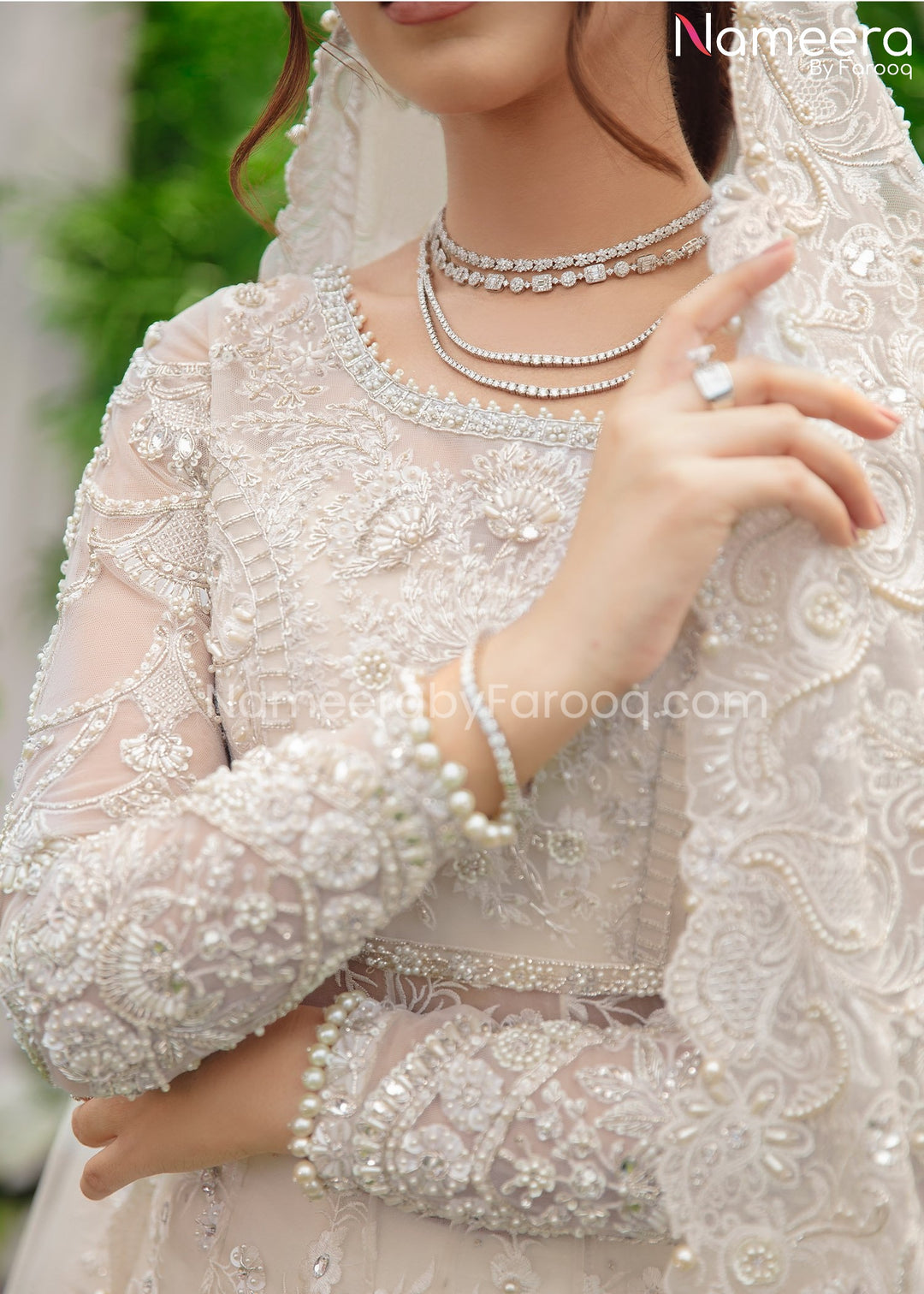 White Pakistani Bridal Dress in Lehenga Gown Style Online CUSTOM SIZES