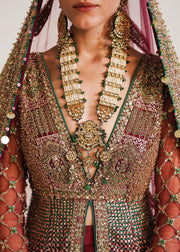Pakistani Bridal Pishwas with Lehenga and Dupatta Dress Online