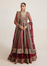 Pakistani Bridal Pishwas with Lehenga and Dupatta Dress