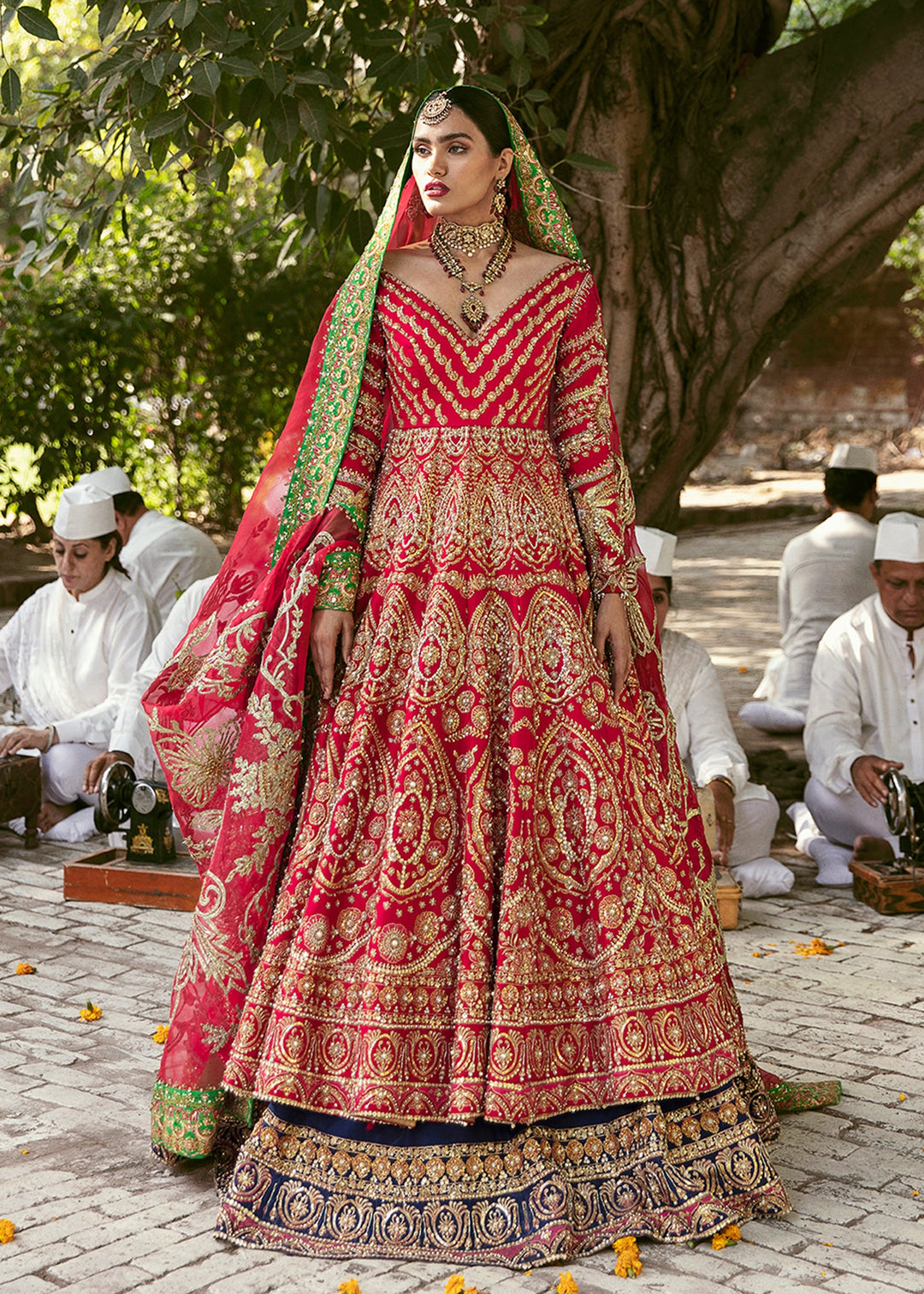 Pakistani Bridal Pishwas with Navy Blue Lehenga