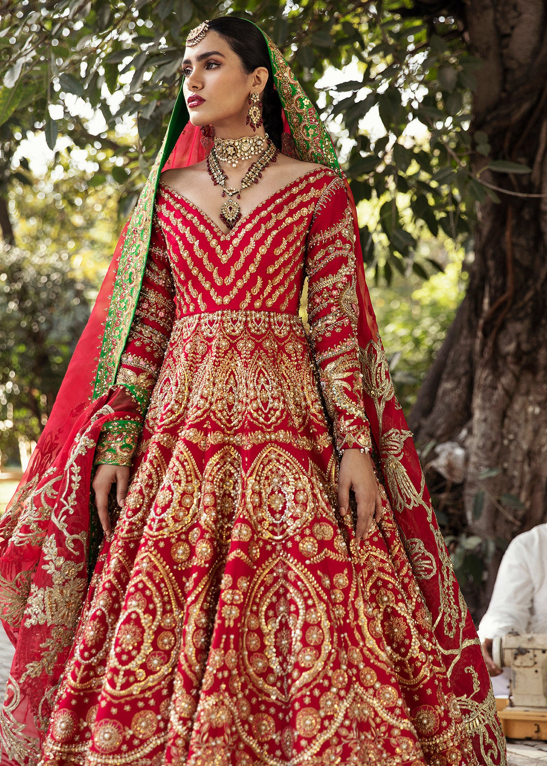 Pakistani Bridal Pishwas with Navy Blue Lehenga Dress