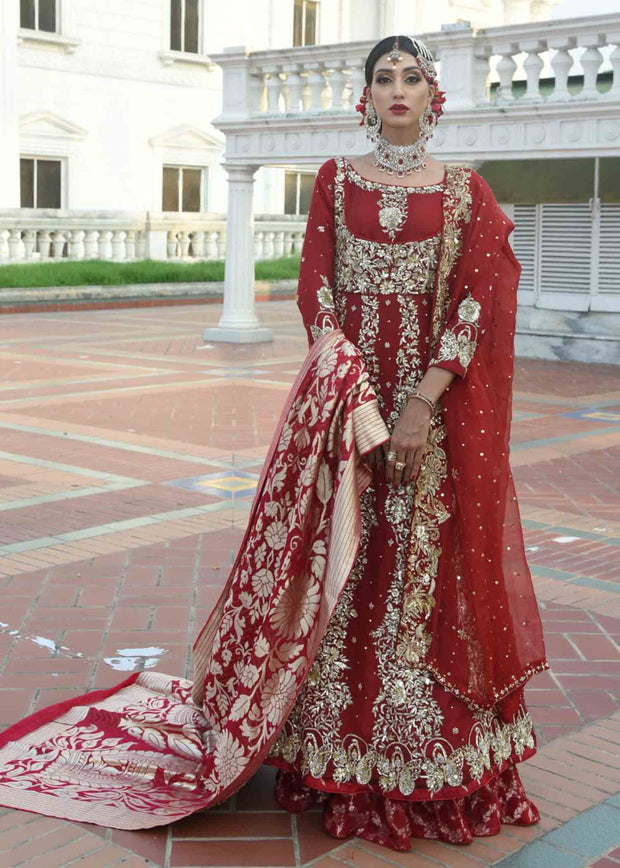 Pakistani Bridal Pishwas with Red Lehenga Dress Online