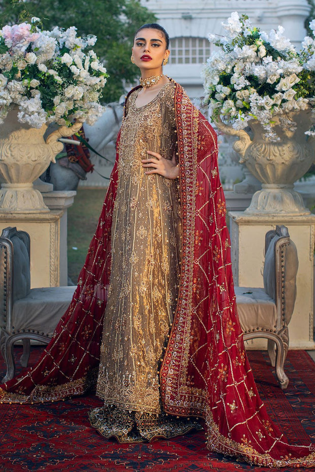Pakistani Bridal Pishwas with Red Lehenga Dress