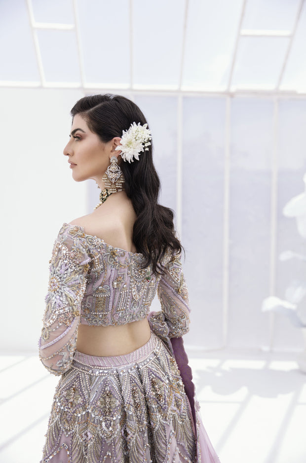 Pakistani Bridal Purple Lehenga Choli Dupatta Dress
