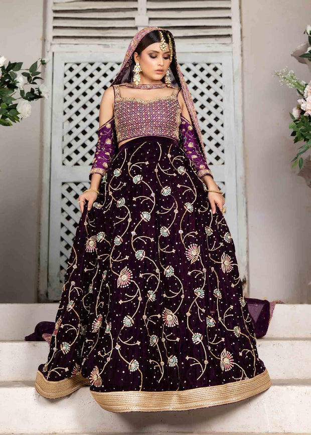 Pakistani Bridal Purple Lehenga Choli Dupatta Dress