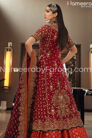 Pakistani Bridal Red Dress with Embroidered Gown Backside Look