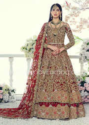 Pakistani Bridal Red Frock Lehenga For Wedding