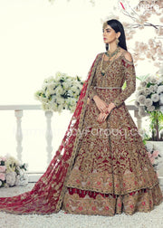 Pakistani Bridal Red Frock Lehenga For Wedding Overall Look
