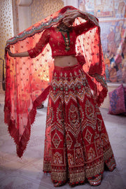 Pakistani Bridal Red Lehenga Choli Dupatta Dress