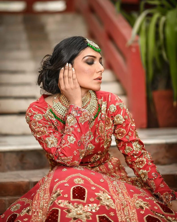 Pakistani Bridal Red Lehenga Choli Dupatta