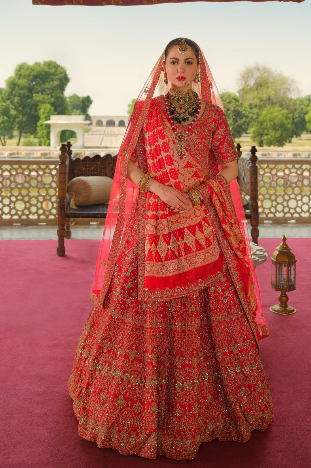 Elegant Pakistani Bridal Red Lehenga Choli Dupatta