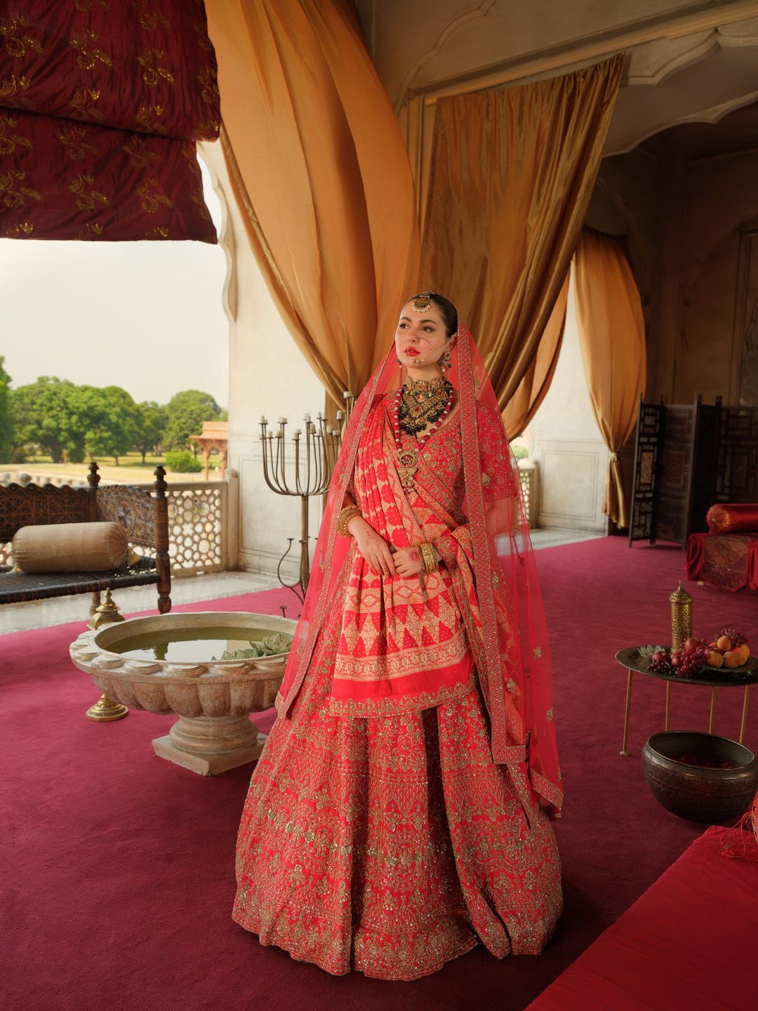 Elegant Pakistani Bridal Red Lehenga Choli Dupatta