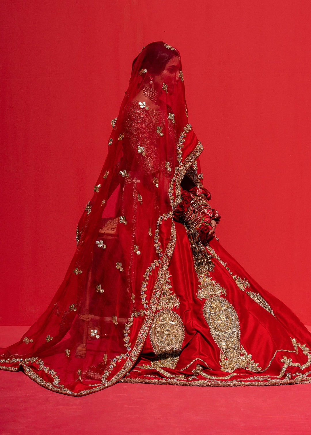 Elegant Pakistani Bridal Red Lehenga Choli and Dupatta