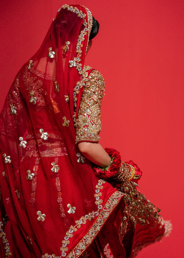 Pakistani Bridal Red Lehenga Choli and Dupatta