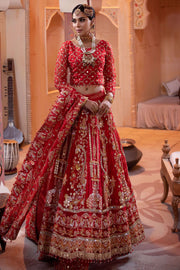 Pakistani Bridal Red Lehenga Choli and Dupatta