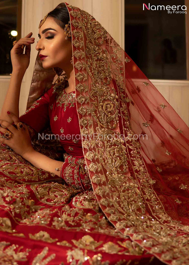 Pakistani Bridal Red Lehenga Wedding Online 2021 Close Look