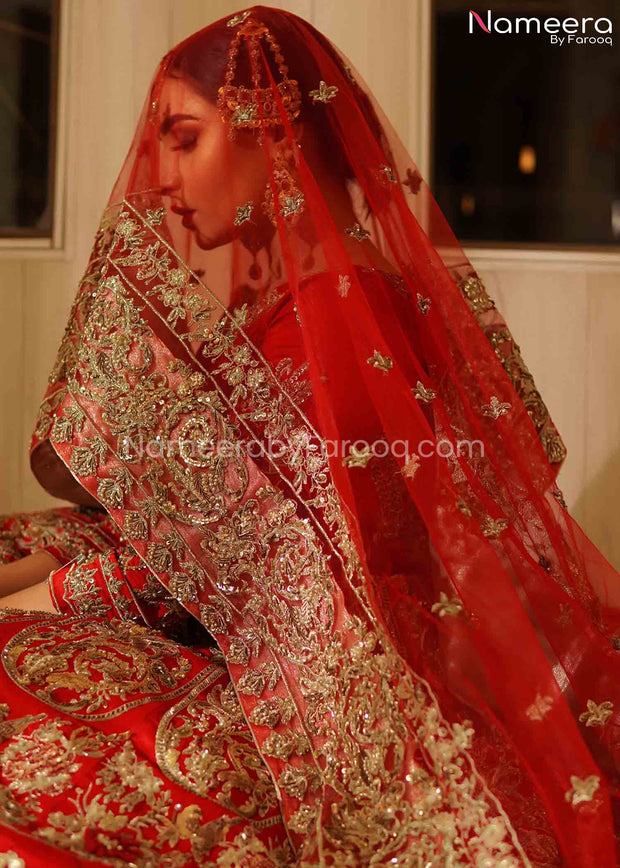 Pakistani Bridal Red Lehenga Wedding Online 2021 Dupatta Look