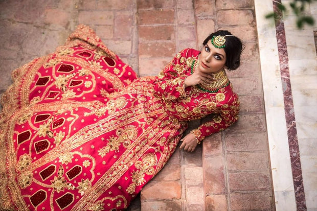 Pakistani Bridal Red Lehenga with Choli Dress