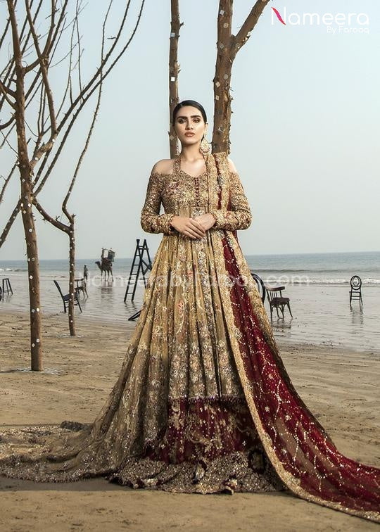 Pakistani Bridal Red Lehenga with Frock