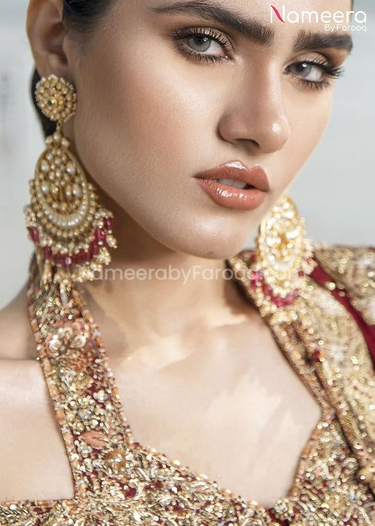 Pakistani Bridal Red Lehenga with Gold Frock