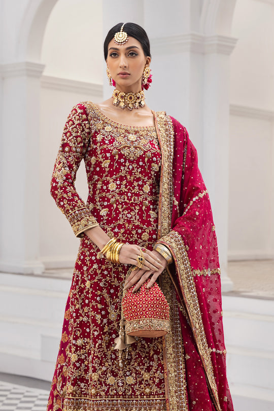 Pakistani Bridal Red Lehenga with Kameez and Dupatta
