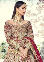 Latest Pakistani Bridal  Red Maxi for Wedding close up view