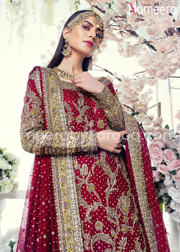 Pakistani Bridal Red Trail Lehenga 2021 Online 