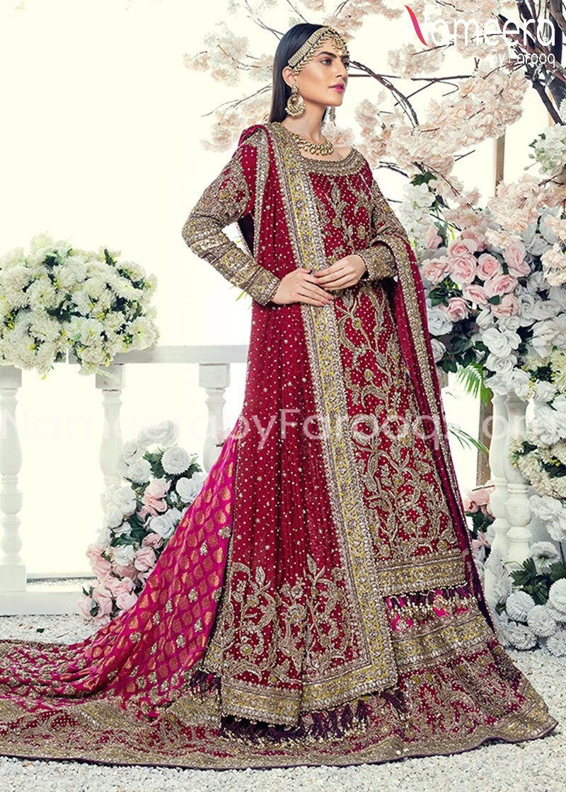 Pakistani Bridal Red Trail Lehenga 2021 Online 
