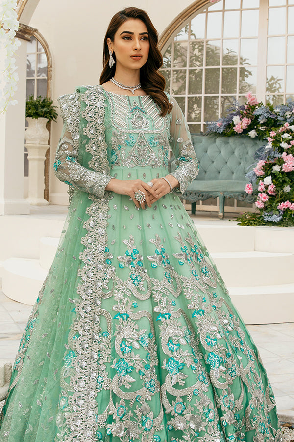 Latest Pakistani Bridal Sea Green Lehenga Gown Dress Online SMALL Latest Pakistani Bridal Sea Green Lehenga Gown Dress Online SMALL