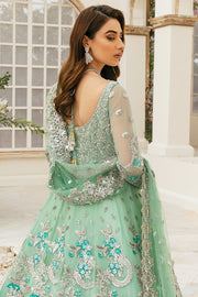 Pakistani Bridal Sea Green Lehenga Gown Dress for Wedding