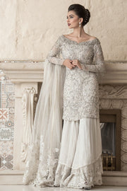 Pakistani Bridal Shirt Gharara in White Color
