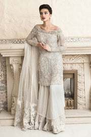 Pakistani Bridal Shirt Gharara in White Color #N7079
