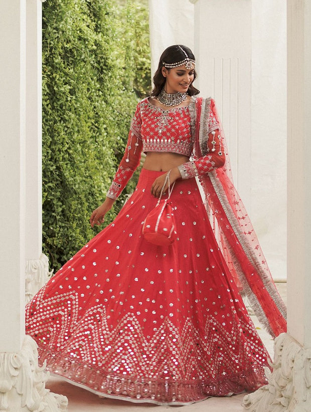 Pakistani Bridal Shocking Pink Lehenga Choli Dupatta