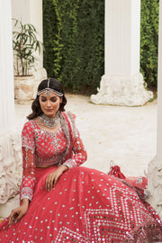 Pakistani Bridal Shocking Pink Lehenga Choli and Dupatta