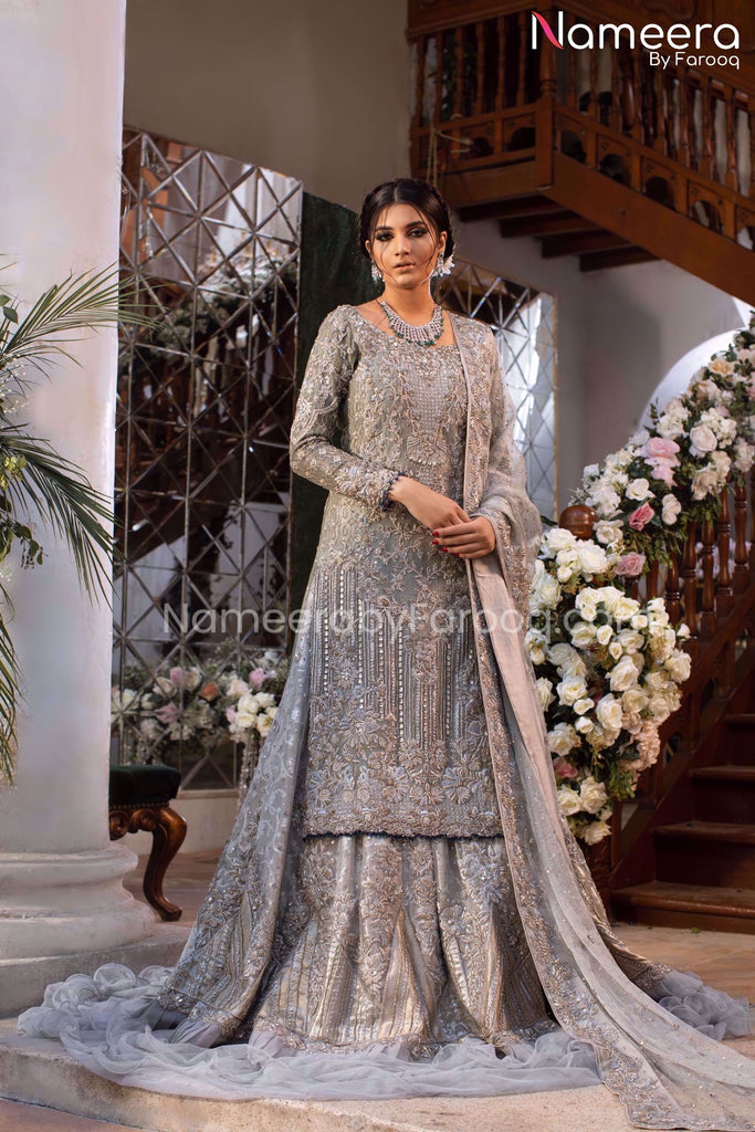 Embellished Organza Front Open Frock and Lehenga Online – Nameera by Farooq