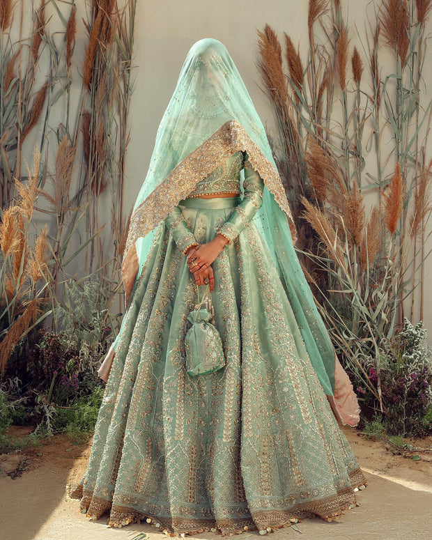 Pakistani Bridal Sky Blue Lehenga Choli Dupatta Dress
