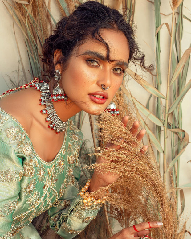 Pakistani Bridal Sky Blue Lehenga Choli and Dupatta