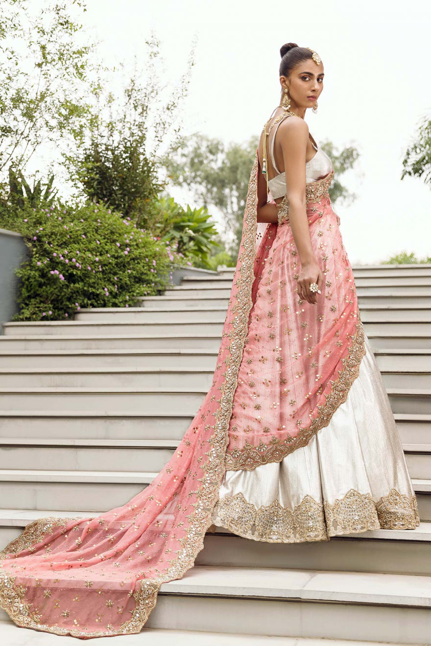 Elegant Pakistani Bridal Sleeveless Lehenga Choli with Dupatta