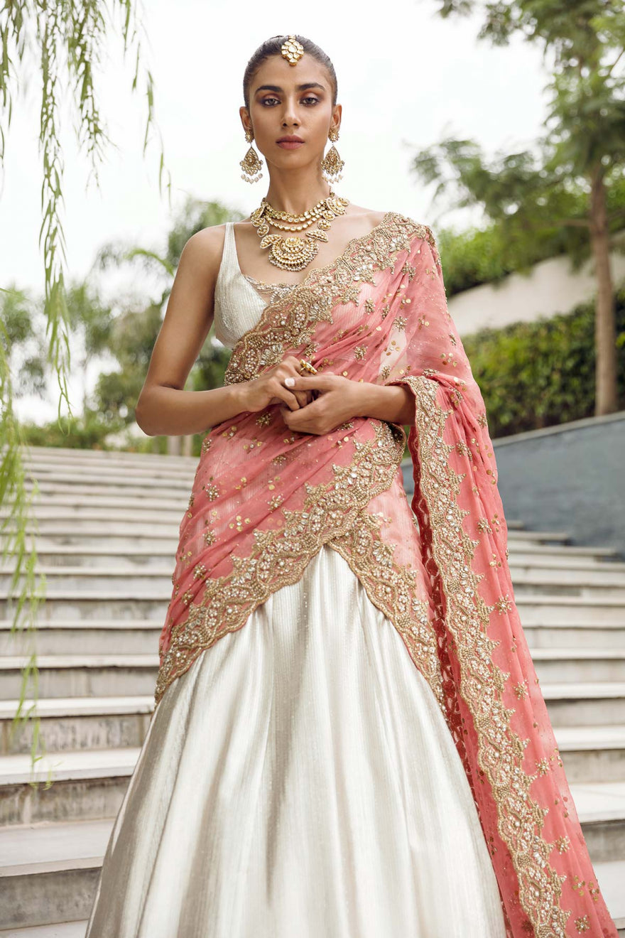 Elegant Pakistani Bridal Sleeveless Lehenga Choli with Dupatta