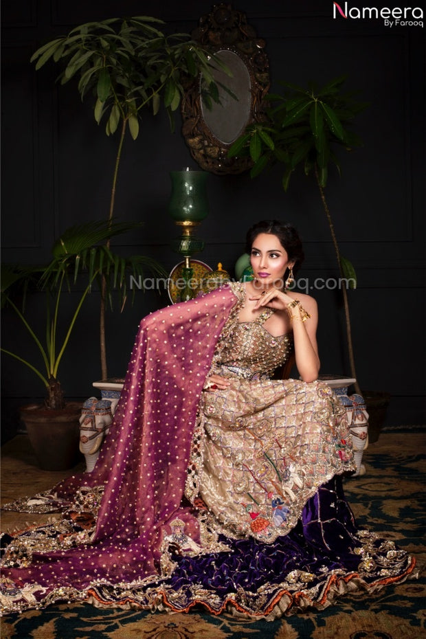 Pakistani Bridal Velvet Lehnga with Long Kameez 2022