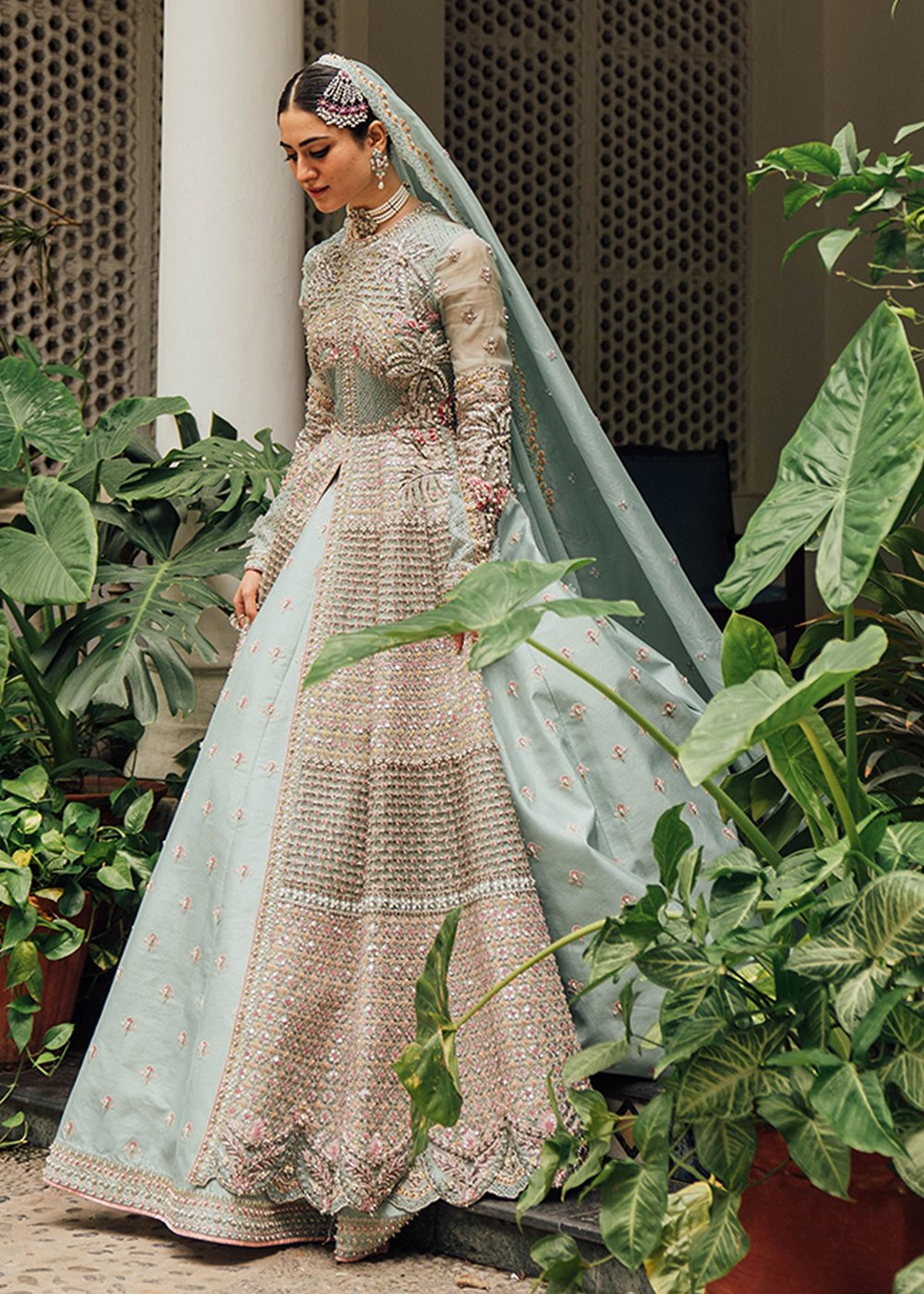 Pakistani Bridal Walima Wear in Turquoise Color