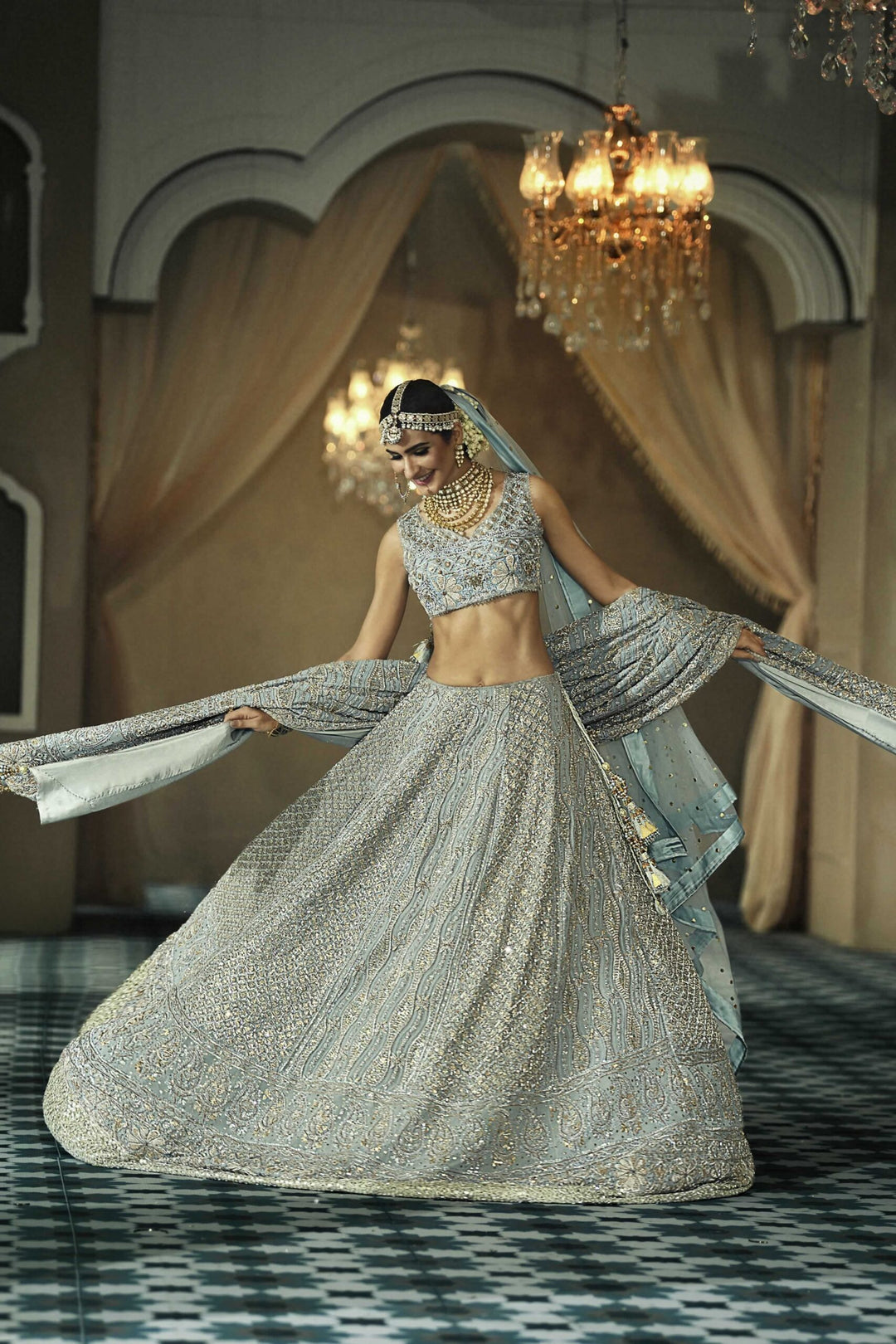 Pakistani Bridal Wear Lehenga Choli in Ice Grey 2022