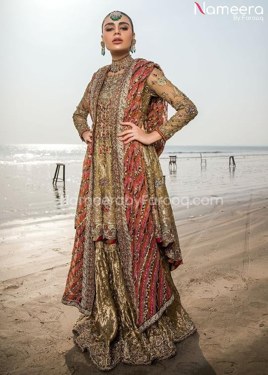 Pakistani Bridal Wear Short Frock with Sharara