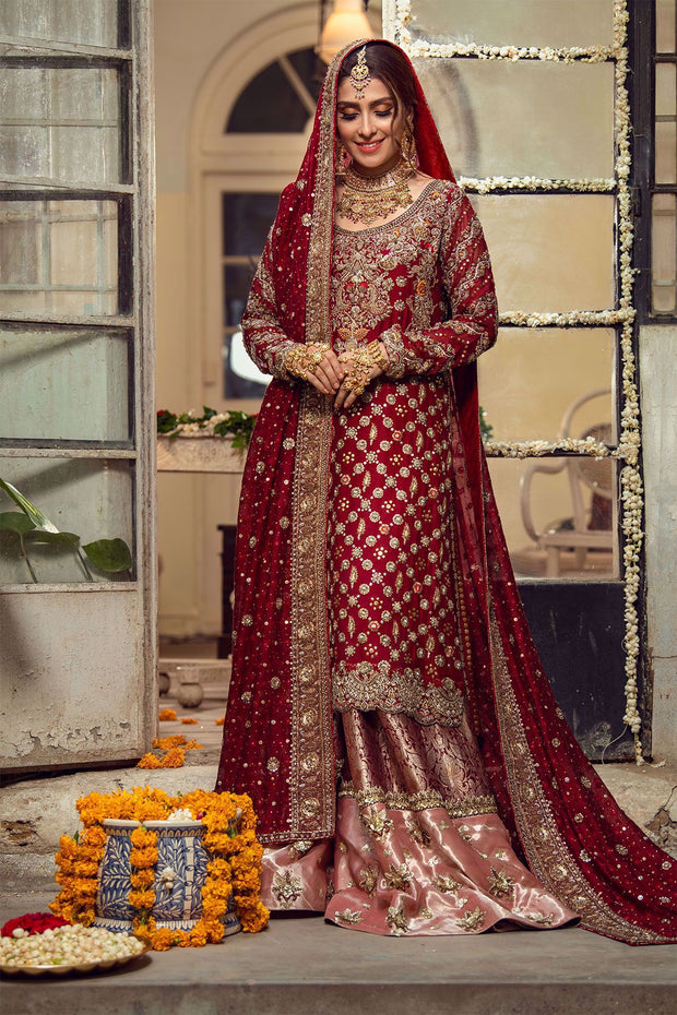 Pakistani Bridal Lehnga in Deep Maroon Color