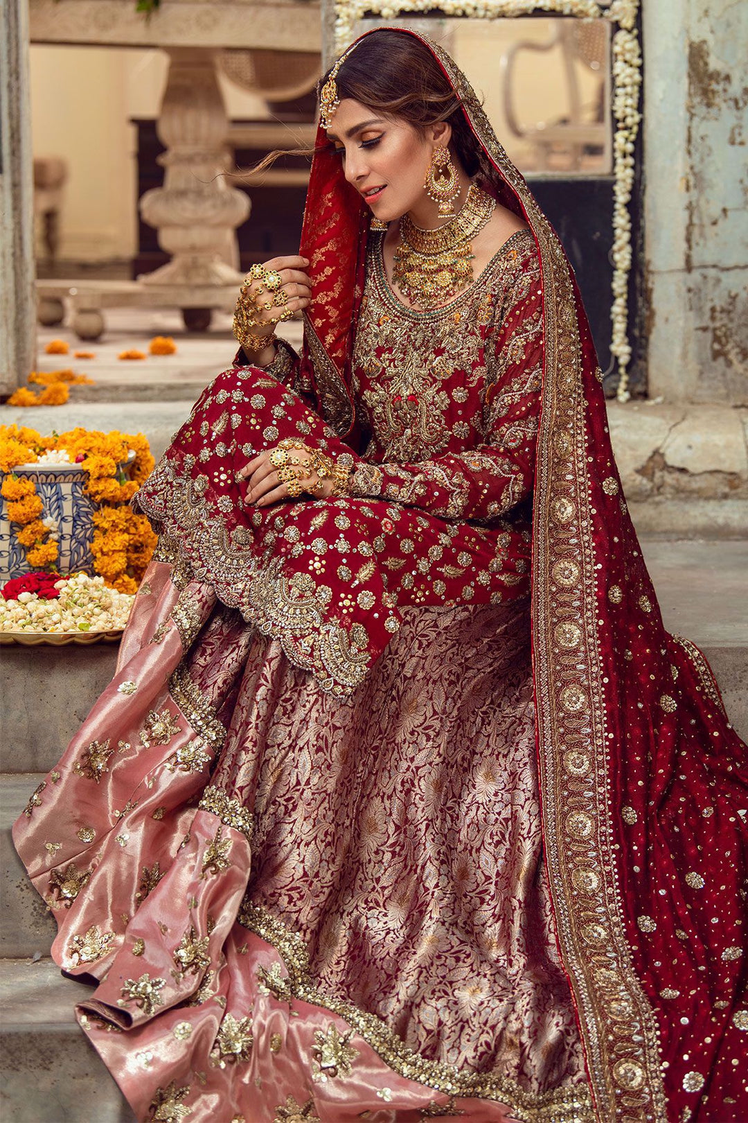Bridal dresses in maroon colour discount