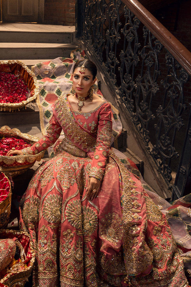 Pakistani Bridal Wedding Dress in Embellished Pink Lehenga Choli and Dupatta Style
