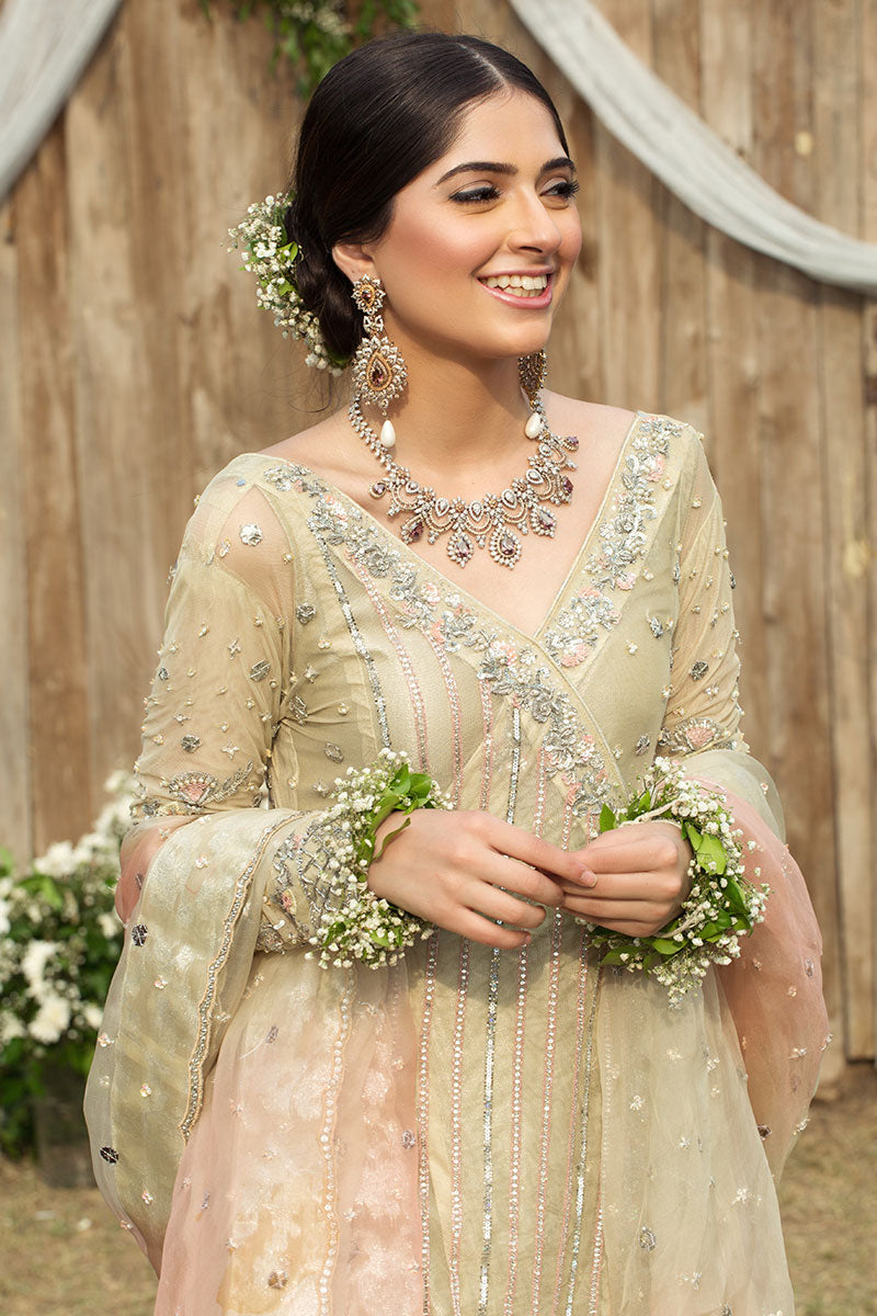 Pakistani Bridal Wedding Frock in Ivory Color